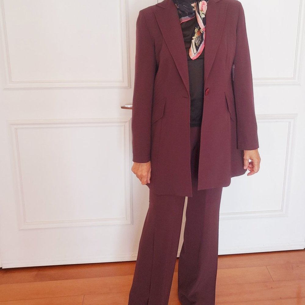 Burgundy New Vintage Designer's Wool Suit, 6